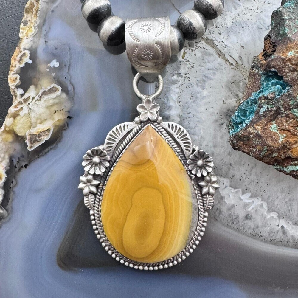 Sterling Southwestern Style Teardrop Banded Agate Decorated Pendant For Women